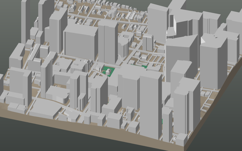 A 3D-printable model plate of Atlanta — Midtown — with its buildings, streets, water and terrain.