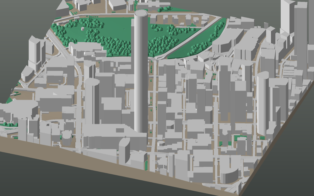 A 3D-printable model plate of Auckland — the CBD — with its buildings, streets, water and terrain.