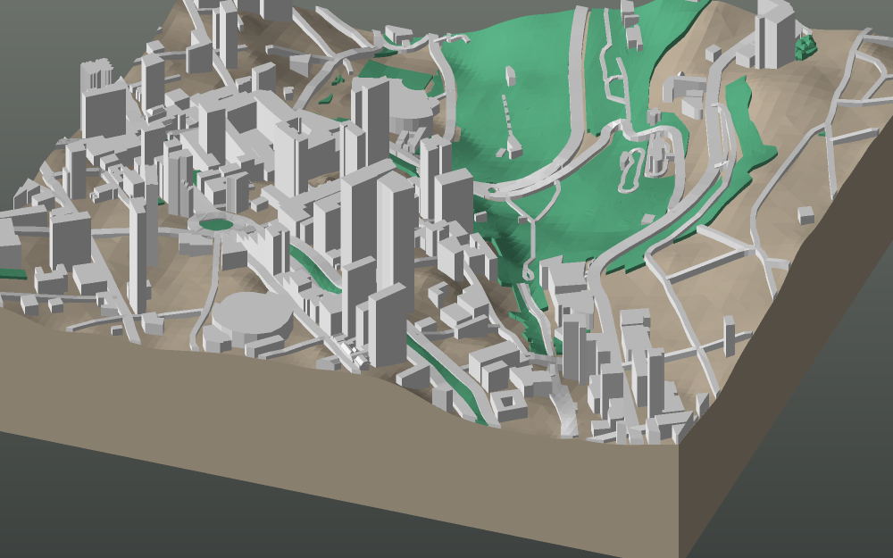 A 3D-printable model plate of La Paz — Centro — with its buildings, streets, water and terrain.
