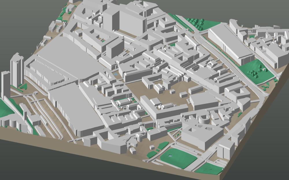 A 3D-printable model plate of Moscow — Kitay-gorod — with its buildings, streets, water and terrain.
