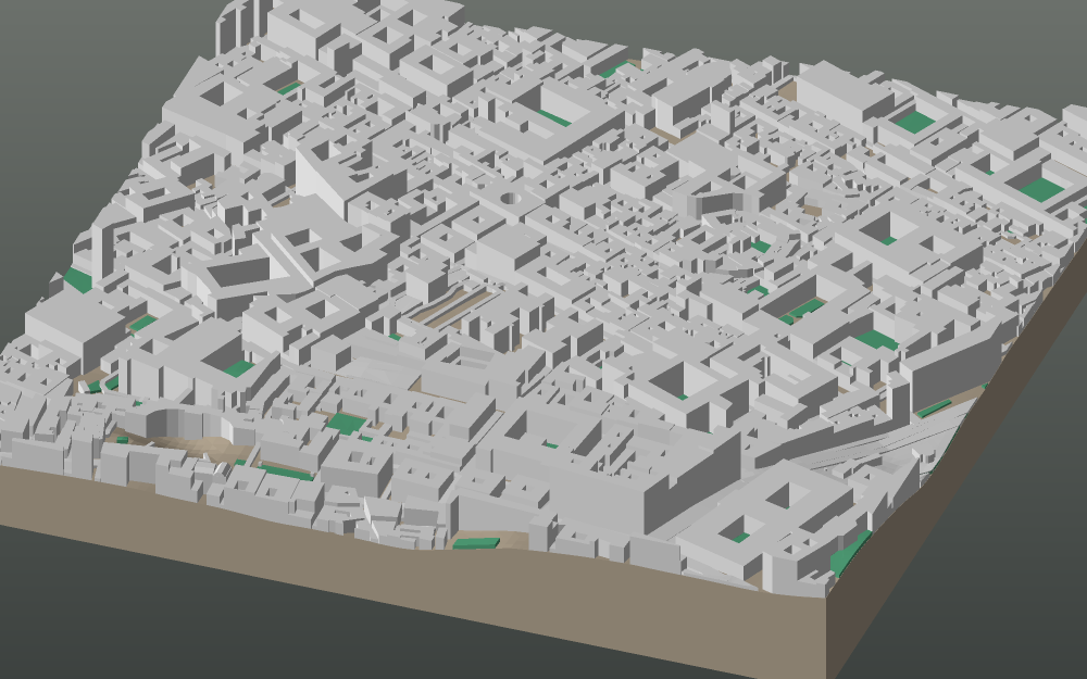 A 3D-printable model plate of Naples — Centro Storico — with its buildings, streets, water and terrain.