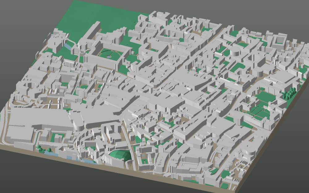 A 3D-printable model plate of Oxford — City Centre — with its buildings, streets, water and terrain.
