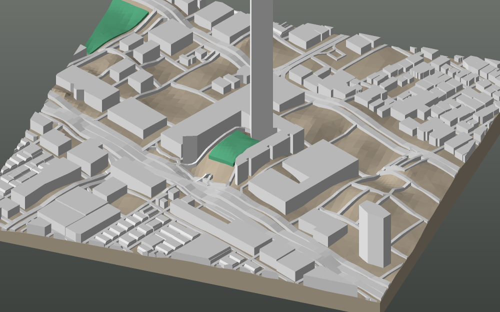 A 3D-printable model plate of Riyadh — Olaya — with its buildings, streets, water and terrain.